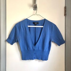 Periwinkle blue short-sleeve crop sweater